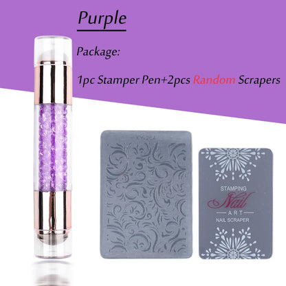 1pc Transparent Silicone Nail Art Stamping Kit French Design For Manicure Plate Stamp Polish Seal Two Side Stamper Scraper To