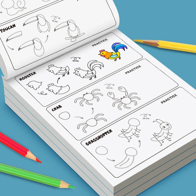 Fun Coloring Book, Children's Art Book: Simple 4-Step Drawing Guide, Interactive Drawing Activity Book for Kids 32 Pages