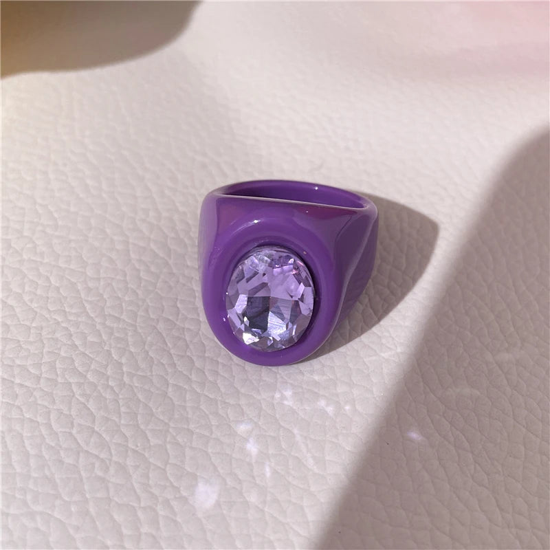 2022 New Sweet Multicolor Resin Oil Drip Ring for Women Geometric Oval Flowers Beads Rhinestones Ring Cute Jewelry HangZhi
