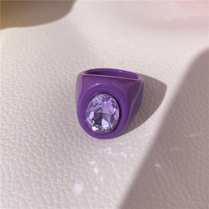 2022 New Sweet Multicolor Resin Oil Drip Ring for Women Geometric Oval Flowers Beads Rhinestones Ring Cute Jewelry HangZhi