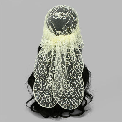 Elegant Lace Scarf Hollow Out Embroidery Foulard Bandana Solid Color Triangular Scarf Thin Vintage HandkerChiefs for Hair Wom