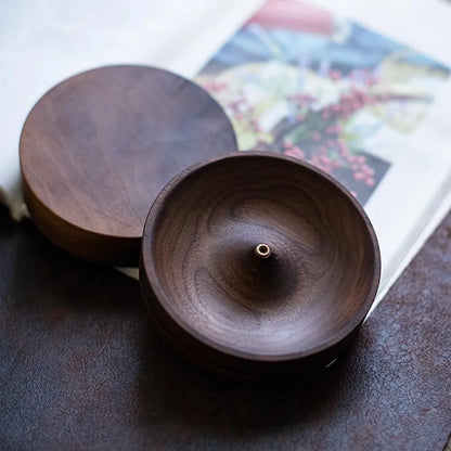 North American Black Walnut Solid Wood Incense Stick Handmade Tea Ceremony Round Incense Burner Agarwood Tray Holder - MZXXDZ