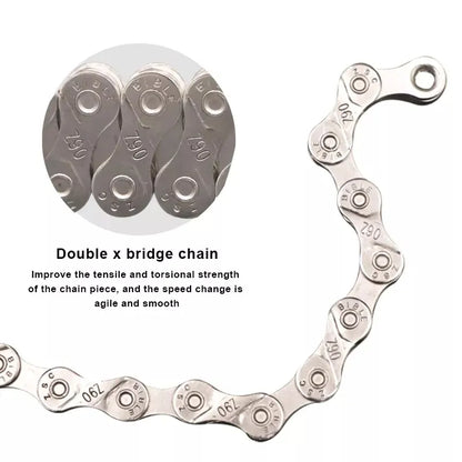 RIDERACE Bicycle Chain 116L 8 9 10 11 12 Speed Silver Ultralight Mountain Road Bike Chain For 24/27/30 Variable Speed Chain