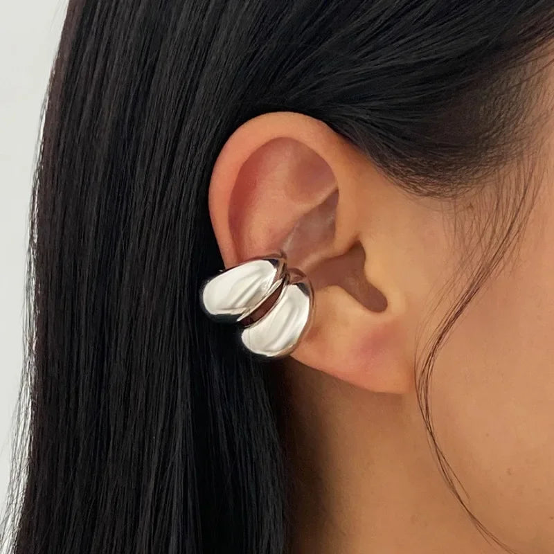 Simple Metal Multilayer Hollow Ear Clips for Women Fake Piercing Water Drop Teardrop Cartilage Clip Earring Ear Cuff Jewelry