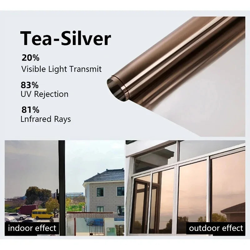 One Way Window Privacy Tint Film Anti Look Vinyl Mirror Self-adhesive Film Sun Blocking Anti UV Static Cling Stickers Home De
