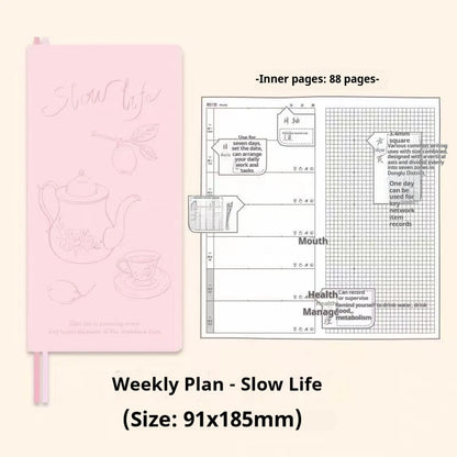 Kinbor Original Undated Weekly Planner, Illustrated Hardcover Journal with Two Pages Per Week, Portable To-Do List Notebook S
