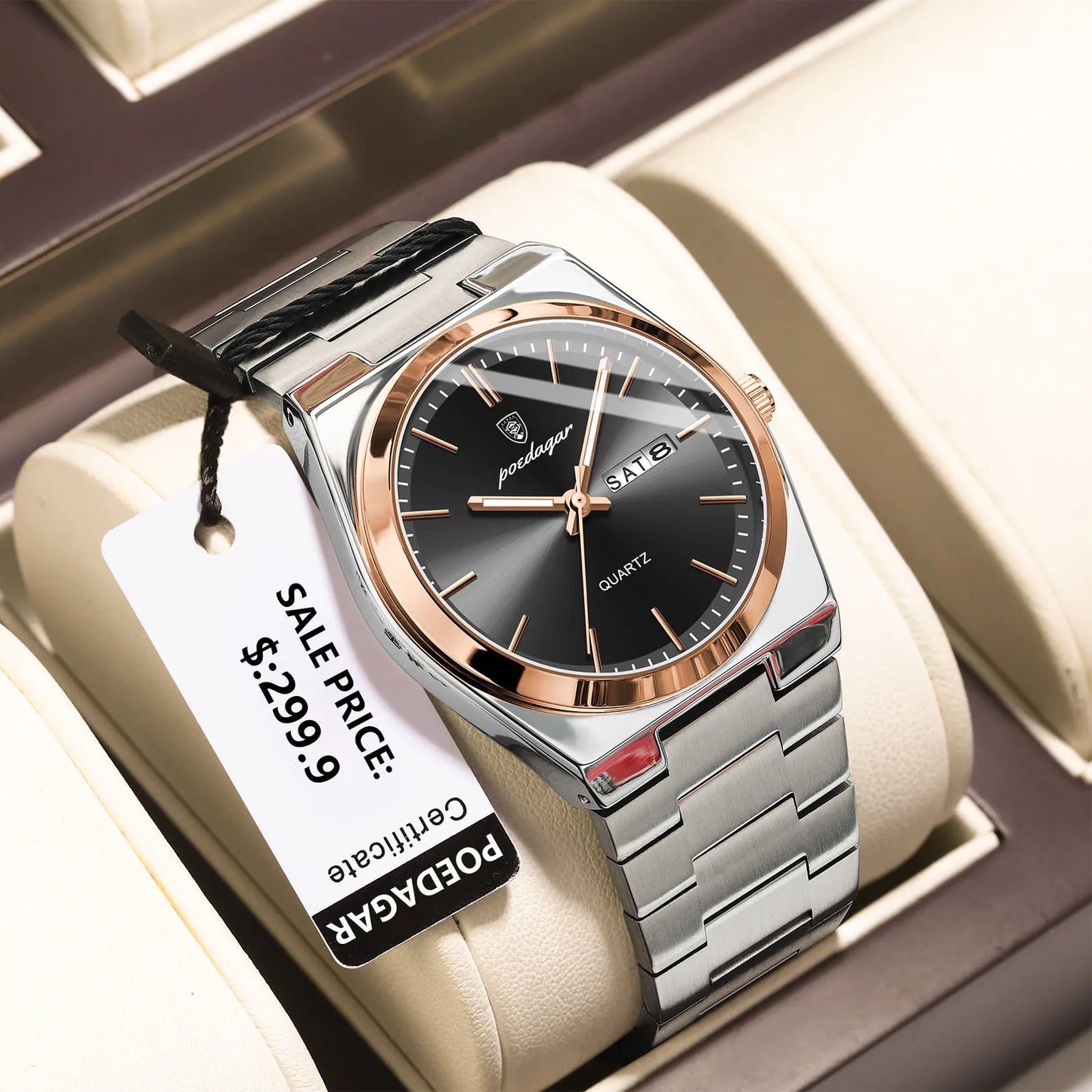 POEDAGAR Luxury Men's Watches Waterproof Luminous Date Week Men Watch Stainless Steel Casual Fashion Quartz Man Wristwatch Re
