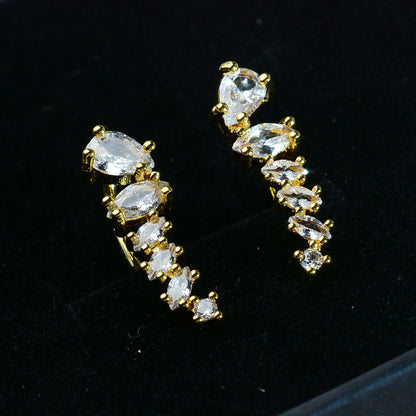 Trend Personality Geometry Studs Climb Ear Crawler Earrings Exquisite Women's Ear Accessories with Dazzling CZ Fashion Jewelr