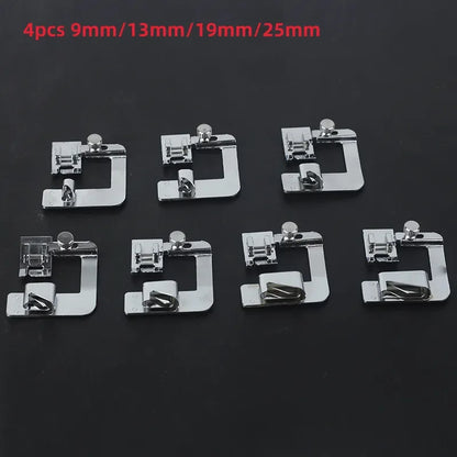 9mm /13mm /19mm /25mm Sewing Machine Foot Press Foot Rolled Hem Feet Household Multi Functional Sew Accessories - 4pcs