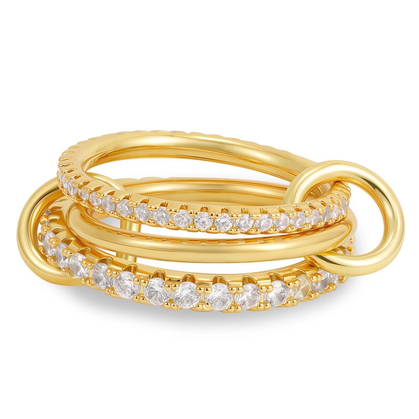 Luxury Cubic Zirconia Gold Plating Multilayer Connecting Rings for Women Fashion Mixed Color Stackable Finger Ring Party Jewe