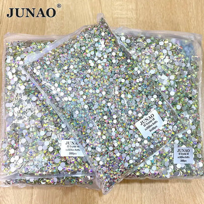 JUNAO 100Gross SS3 SS4 SS5 SS6 SS30 SS40 SS50 Large Size Crystal AB Glass Rhinestone Flatback Crystals Non Hotfix Strass For 
