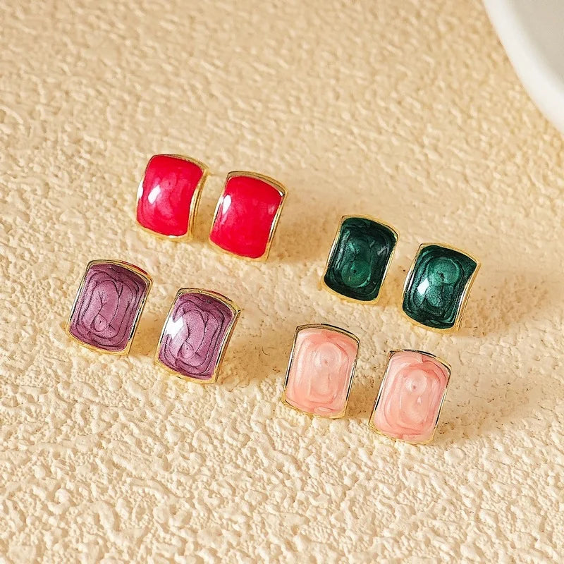 Trend Chic Enamel C-shaped Women's Stud Earrings Red Green Pink Color Small Earrings for Girls aretes de mujer 2025 new in