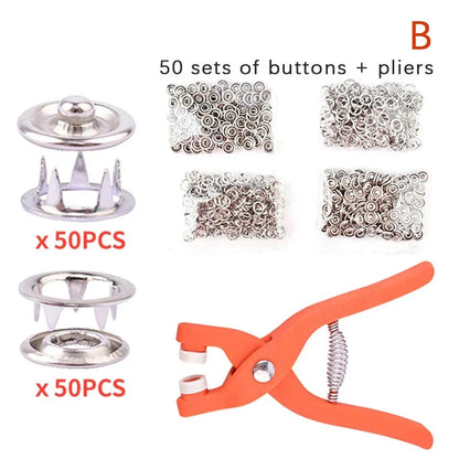 Snaps Buttons Pliers Set Snap Fasteners Kit Tool Sewing Buttons Press Studs Snap for Installing Clothes Bags - 1set D