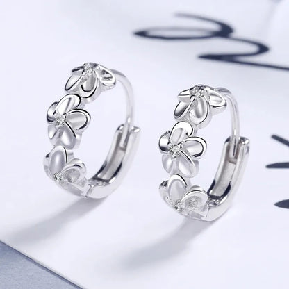925 Sterling Silver Needle Earrings for Women's Wedding Fashion Jewelry Crystal Zircon Flower Cute Stud