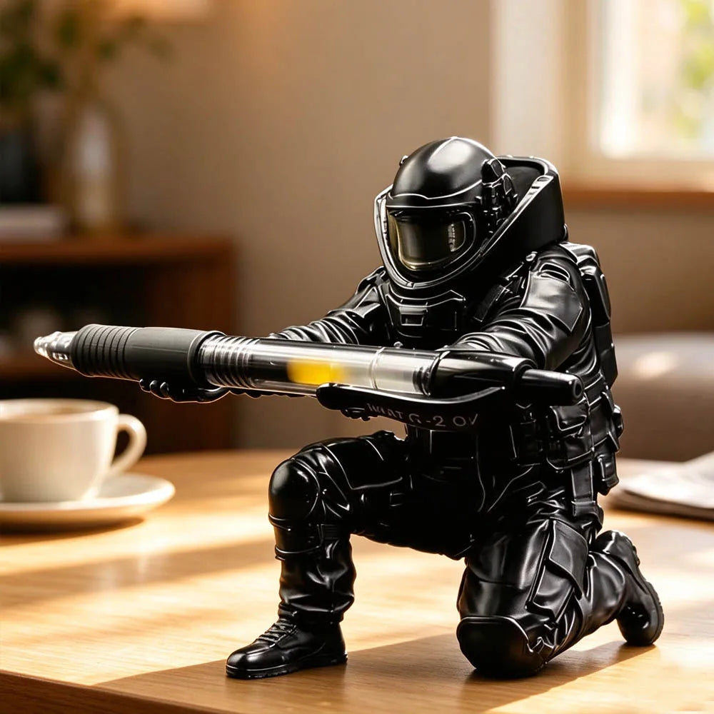 Pen Holder 3D Printed Medieval Knight Black Silver Warrior Statue Desk Organizer Creative Office Desktop Decor Stationery Gif