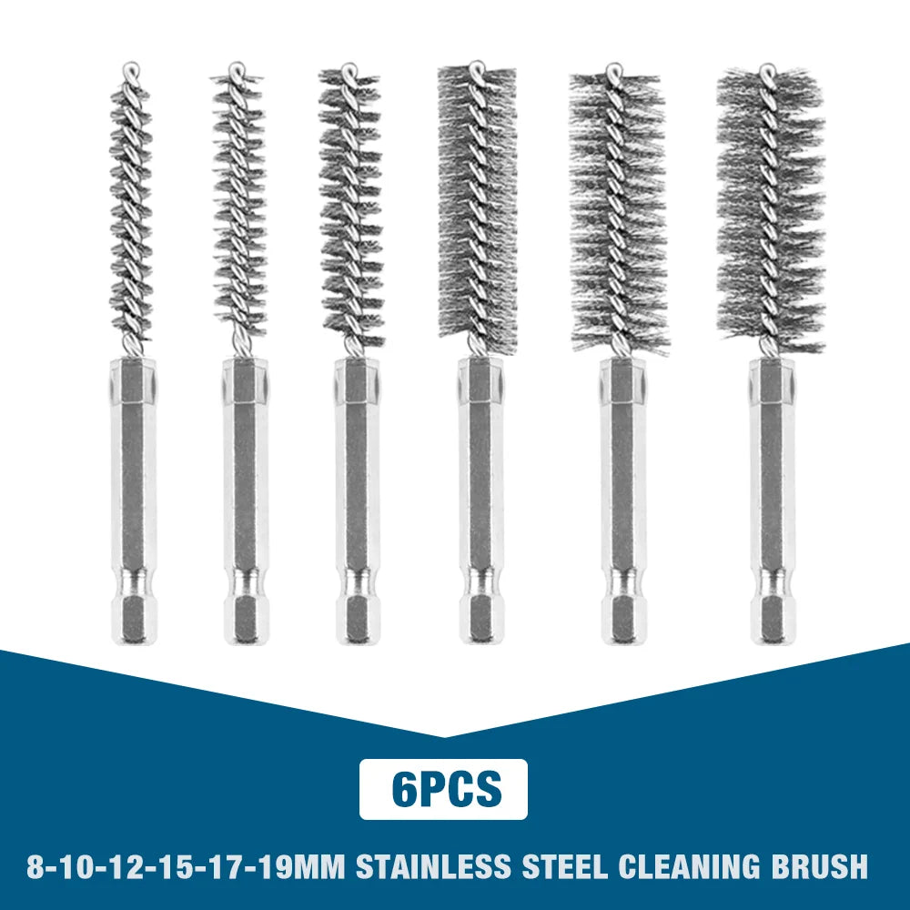 6/12Pcs Stainless Steel Wire Brush,Drilling Cleaning Brush Set, 1/4 Inch Hexagonal Handle, Grinding Polishing Rust Removal To