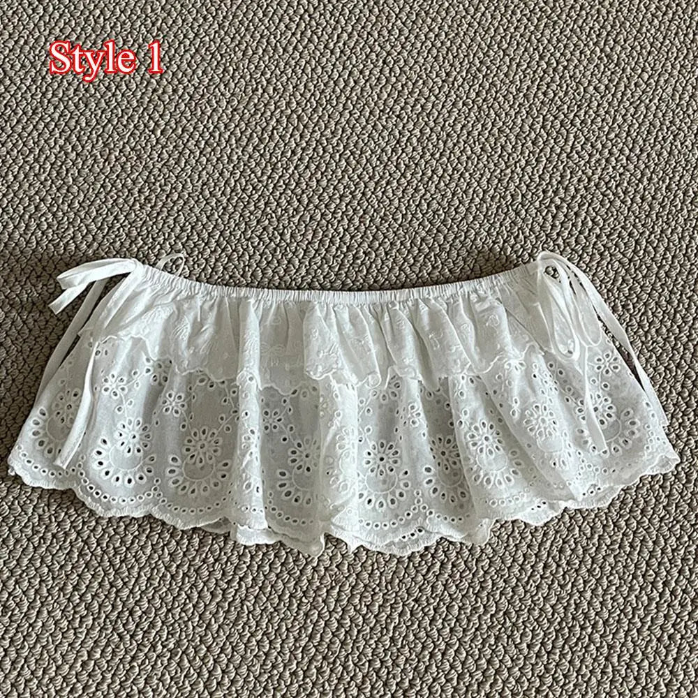 Lace Mini Skirts Women Elegant Sweet Lolita Short Skirts High Waist Y2k Streetwear Ruffle Skirts Lace Trim Butt Curtain Skirt
