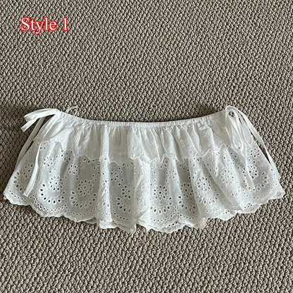 Lace Mini Skirts Women Elegant Sweet Lolita Short Skirts High Waist Y2k Streetwear Ruffle Skirts Lace Trim Butt Curtain Skirt