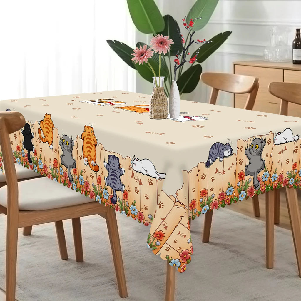 1 Piece of Cute Cat Round Tablecloth, 5 Sizes Available, Cute Cartoon Cat Pattern Printed Desk Tablecloth, Edge Embossing Pro