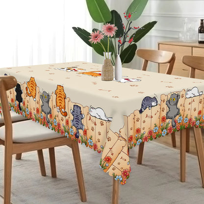 1 Piece of Cute Cat Round Tablecloth, 5 Sizes Available, Cute Cartoon Cat Pattern Printed Desk Tablecloth, Edge Embossing Pro