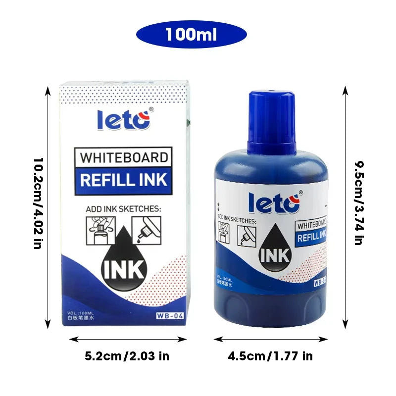 1Box 100ml Whiteboard Marker Ink Refill Set - Assorted Colors Pack of Red Blue Black Green - Compatible with All Erasable Whi