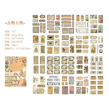 20 Sheets Vintage Scrapbooking Stickers Books PET Materials Creative DIY Journal Collage Material Journaling Supplies Sticker