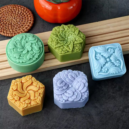 Vintage Embossed Flower Silicone Soap Mold Square Round Hexagon Mould Handmade Soap Candle Epoxy Resin Kit Soap Casting Suppl