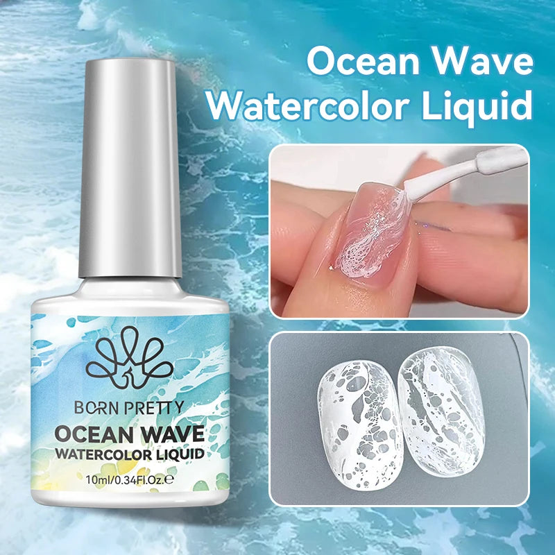 BORN PRETTY 10ml Ocean Wave Watercolor Liquid Gel Polish Stroke White Watercolor 3 Seconds Spread Lace Hollow Gradient Nail A