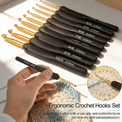 Crochet Hooks Set, 9PCS Ergonomic Crochet Hooks, Soft Crochet Needles for Arthritic Hands, Crochet Kit for Beginners, Comfort