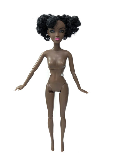 30cm Height Black Dolls Multi-jointed Black Skin African Dolls with Black Hair for Girls Diy Dress Up Toys - Black Skin-E