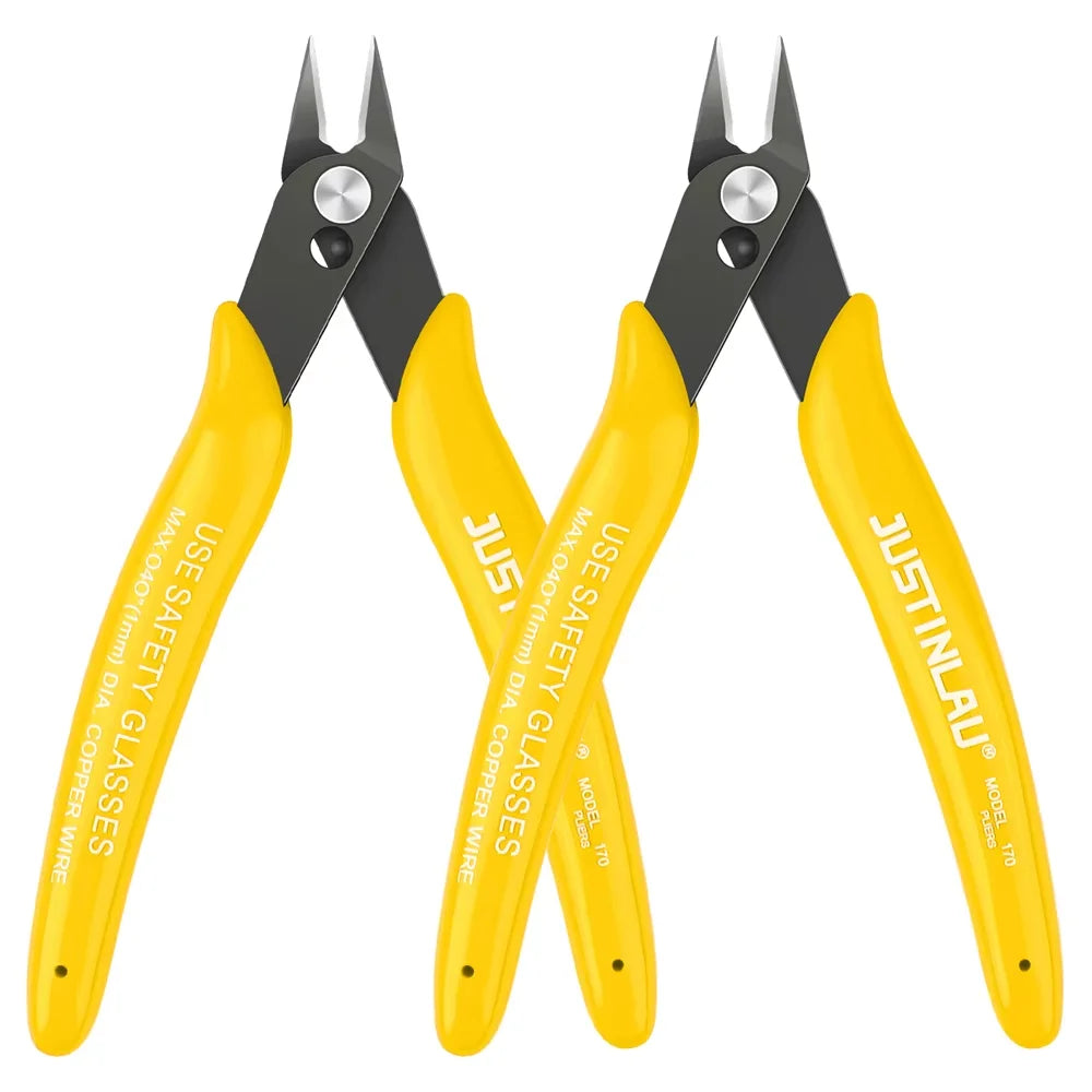 2Pcs Mini Nose Cutting Plier Electrical Wire Cable Cutter Metal Side Snips Flush Pliers Convenient Durable Tool - YELLOW