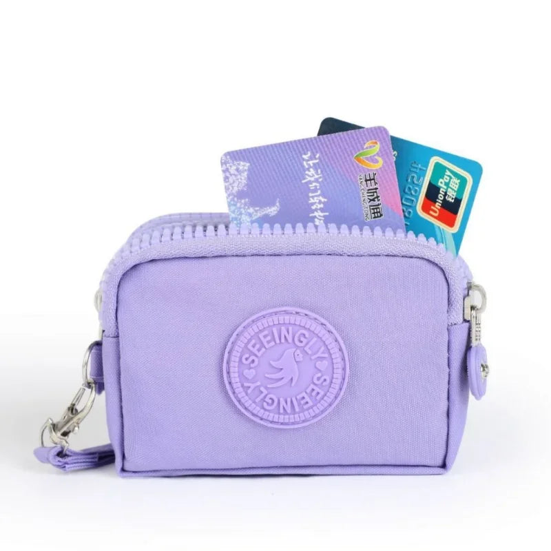 Mini Nylon Coin Purse Key Bag Women Wallets Zipper Waterproof Portable Three Layer Card Holder Female Girl Handbag Headphone 
