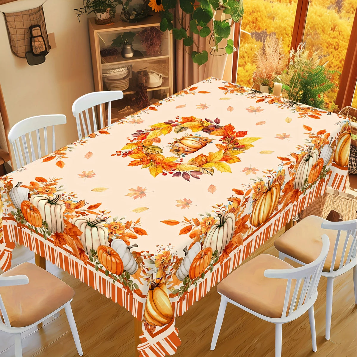 Fall Thanksgiving Pumpkin Maple Leaves Tablecloth for Table Decor Autumn Harvest Floral Kitchen Dining Table Cloth Wedding De