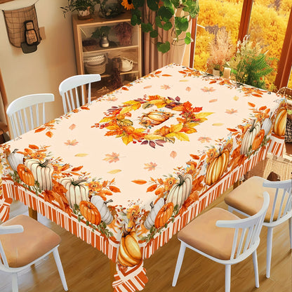 Fall Thanksgiving Pumpkin Maple Leaves Tablecloth for Table Decor Autumn Harvest Floral Kitchen Dining Table Cloth Wedding De