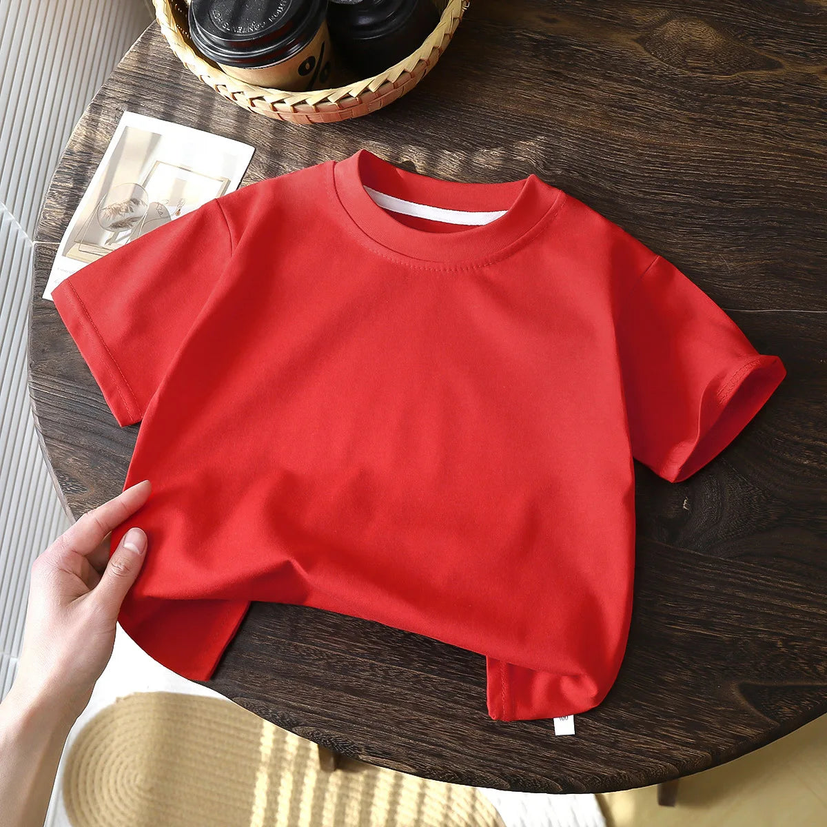 Children's Cotton Short Sleeve White Red Black T-shirt Girls' Summer Baby Clothes Kids Boys' Tops - Red / 90CM