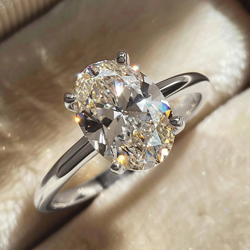 925 Sterling Silve 1-8CT Zircon Gorgeous Shiny Oval Stone Ring For Women Engagement Wedding Luxury Fine Jewelry - Silver