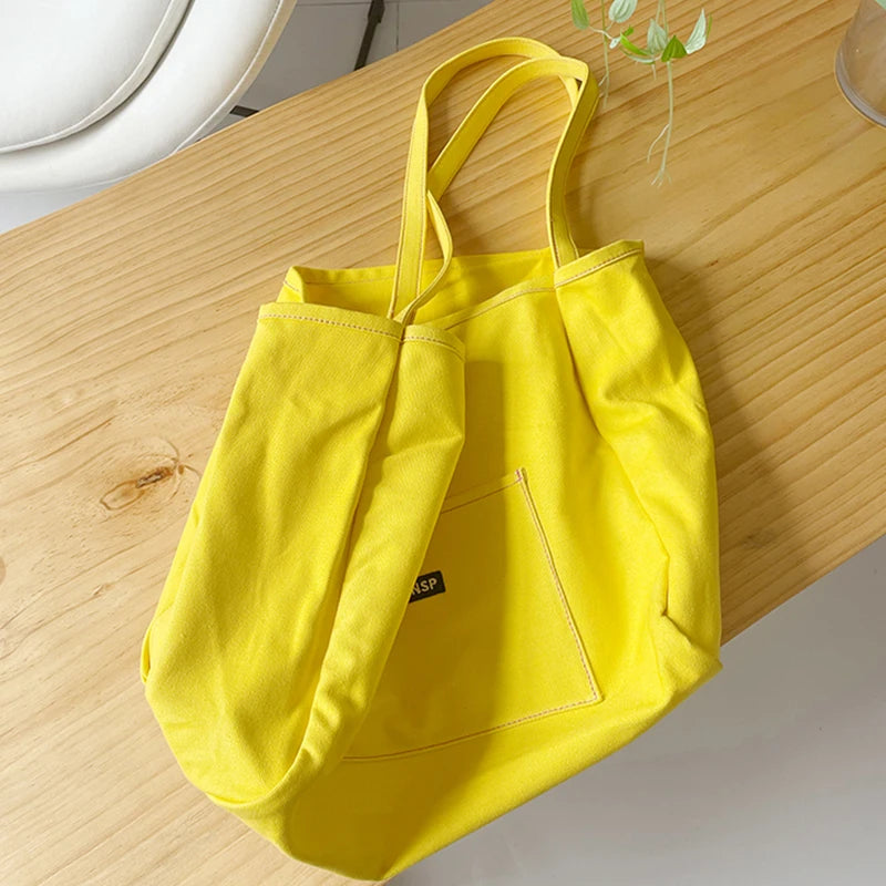 Canvas Bag Reusable Shopping Shoulder Bag Women Simple Casual Daily Use Handbag Totes Female Portable Folding Purse