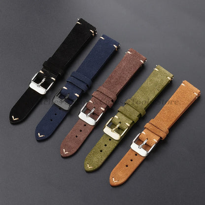 Vintage Genuine Suede Leather Watchband 14mm 16mm 18mm 20mm 22mm for Omega for Seiko Handmade Bracelet Quick Release Watch St