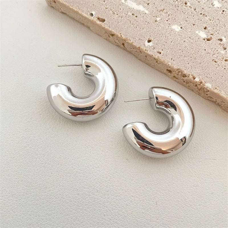 Vintage Chunky Dome Drop Earrings For Women Gold Plated Stainless Steel Thick Teardrop Earring Statement Wedding Jewelry Gift