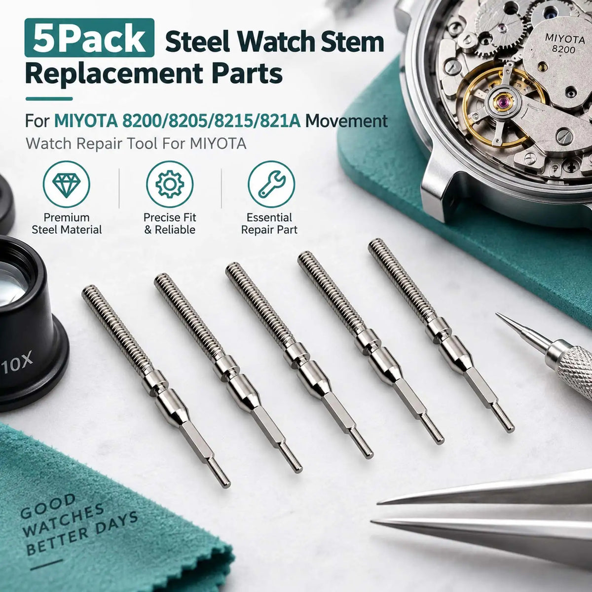 For Miyota 8200 8205 8215 821A Watch Movement Accessories 5Pcs Watch Stem Replacement Repair Parts Steel Stem