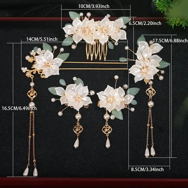 5-piece set featuring vintage floral and tassel designs, handmade Hanfu hair accessories, elegant classical style artificial 