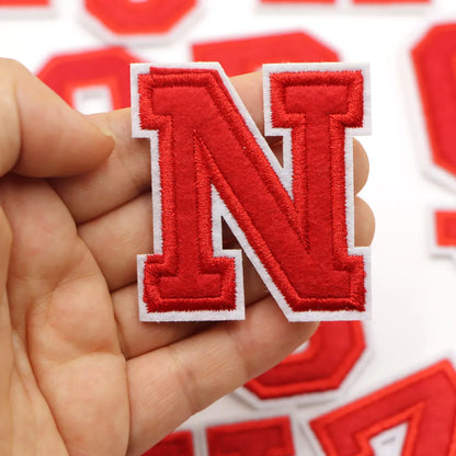 Red A-Z 0-9 English Number Letters Alphabet Towel Embroidered Patches For Clothing Bags Jacket Iron On Accessories DIY Logo N