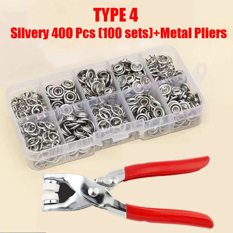 50/100 Metal Prong Snap Button Hollow Press Prong Fastener Studs with Pliers Tool Set Kits for Clothes Garment Sewing Bags Sh
