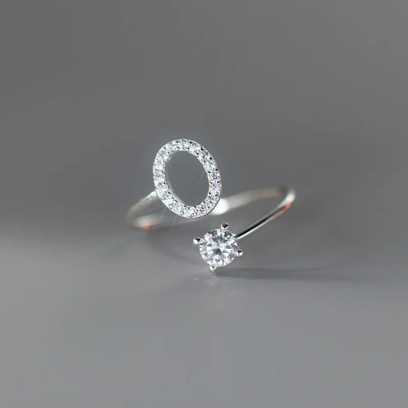 Zircon Initial A-Z Letter Ring For Women Metal Adjustable Opening Ring Name Alphabet Female Wedding Gift Anillos Mujer