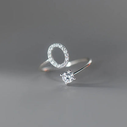 Zircon Initial A-Z Letter Ring For Women Metal Adjustable Opening Ring Name Alphabet Female Wedding Gift Anillos Mujer