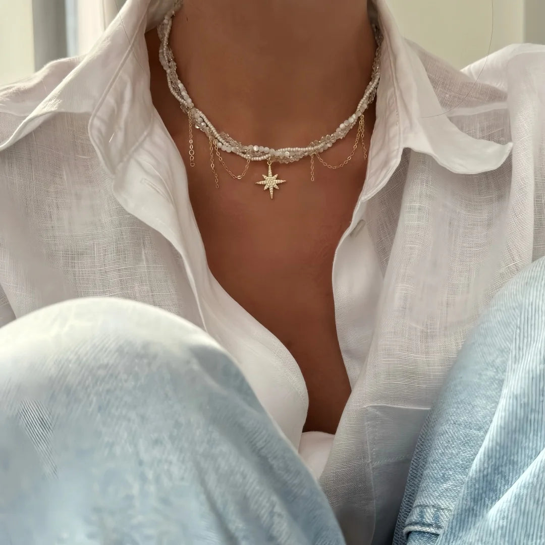 Minimalist Pearl Necklace for Women New Style Luxury Sensation Tassel Cold Tone Feng Shui Xiaomi Bead French Collar Chain - Q