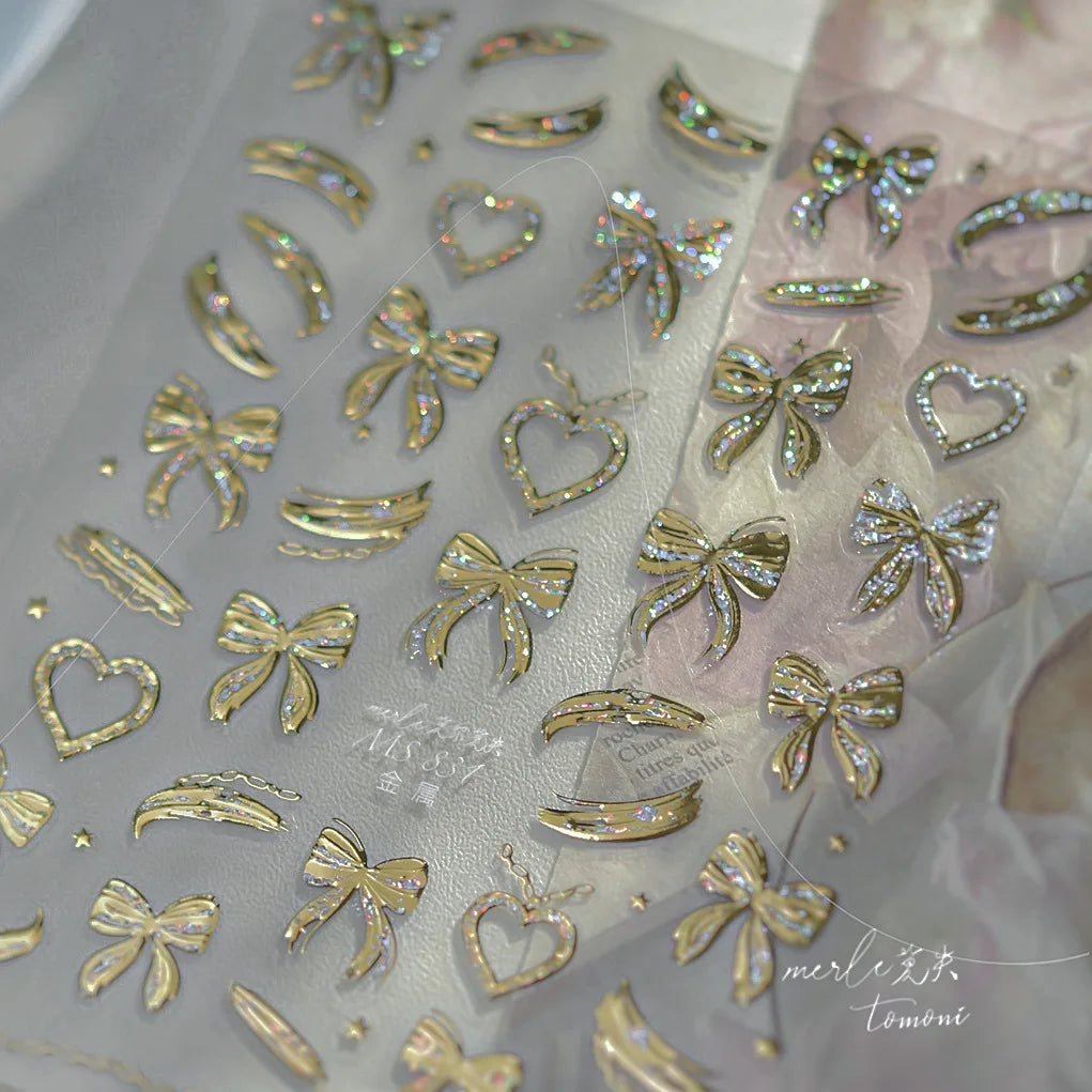 Gold Silver Metal Nail Stickers Dark Retro High-end Cross Nail Art Accessories Sticker Back Blue Nails 3D Decorations Decals 