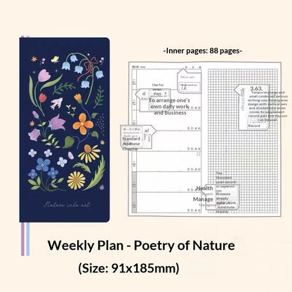 Kinbor Original Undated Weekly Planner, Illustrated Hardcover Journal with Two Pages Per Week, Portable To-Do List Notebook S