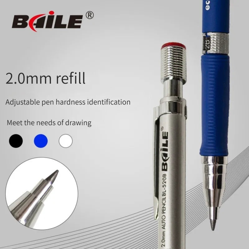 Mechanical Pencil Set 2.0 mm with 2B Black/Colors Lead Refill For Writing Sketching Art Drawing Painting School Automatic Pen