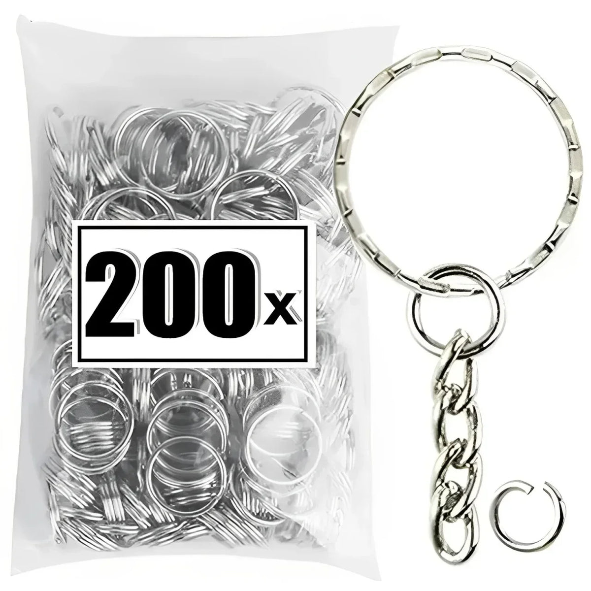 50/500pcs Silver Plated Metal Blank Keyring Keychain Split Key Rings with Chain Climbing Buckles Carabiner Keychain Accessori